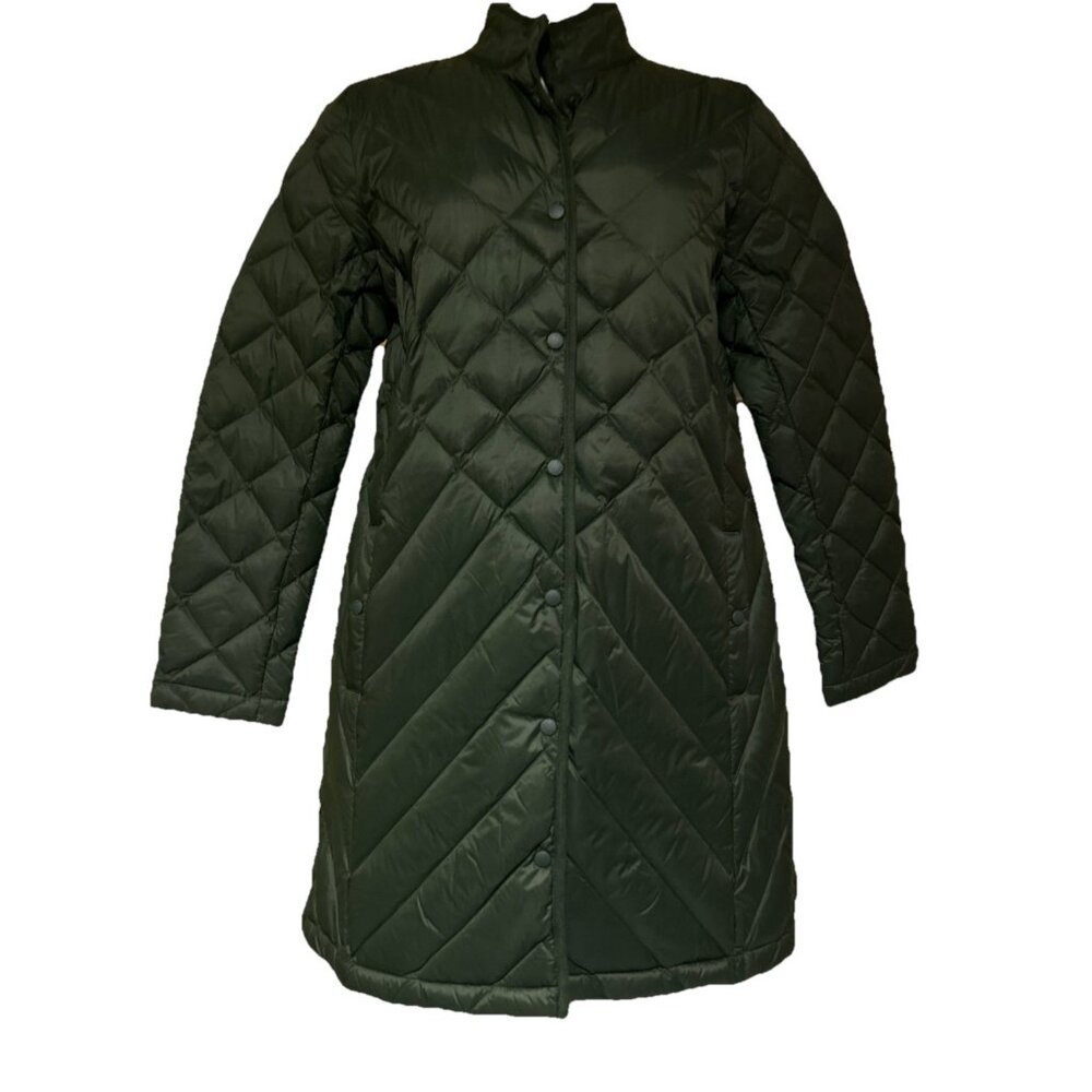 J Jill Women’s Down Quilted Coat Jacket Petite Small Green Long Lightweight